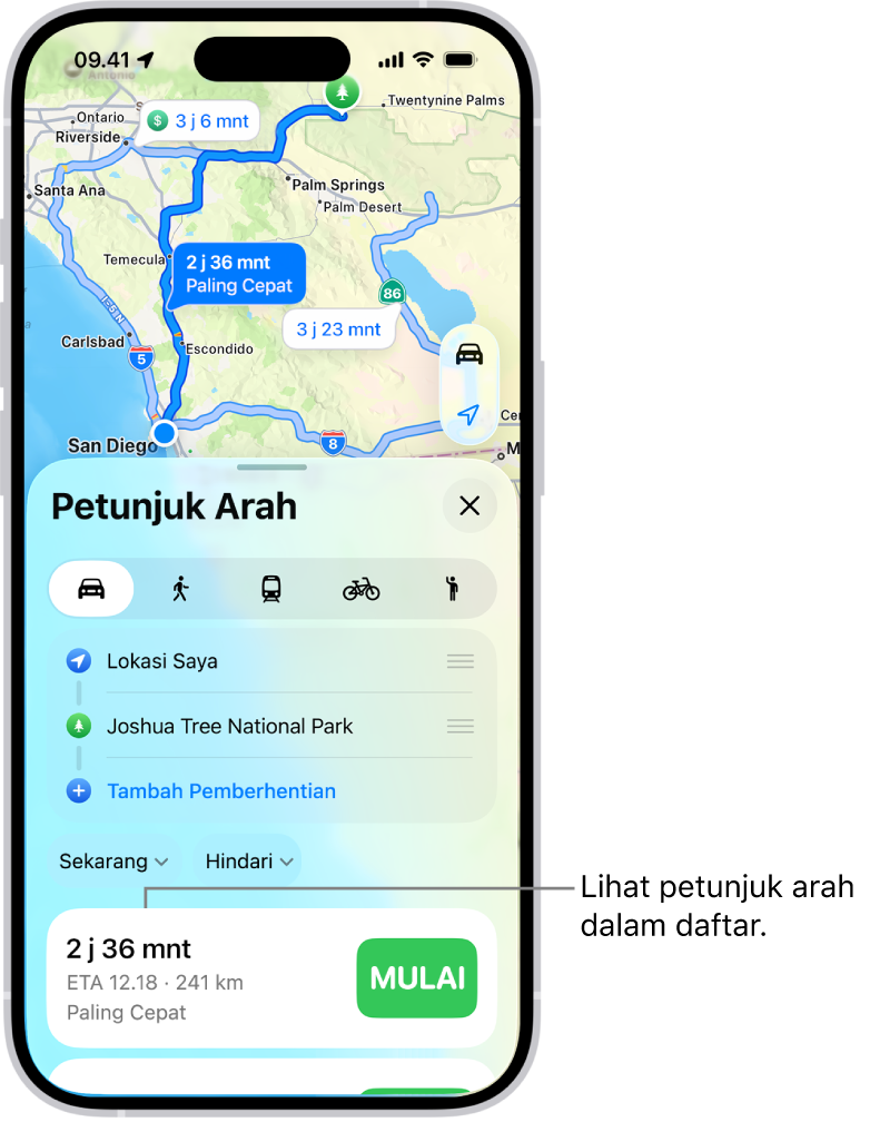 Kartu dengan beberapa pilihan rute.