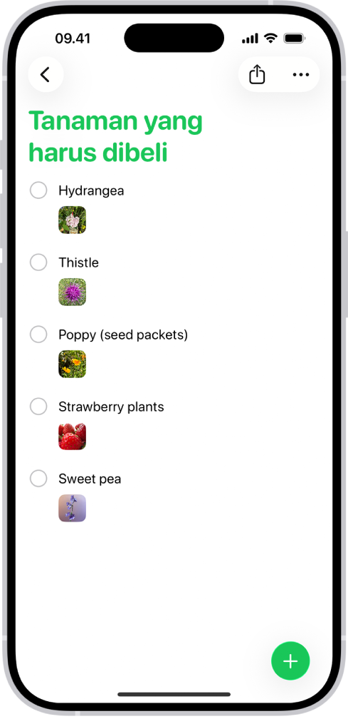 App Pengingat yang menampilkan daftar dengan foto di setiap pengingat.