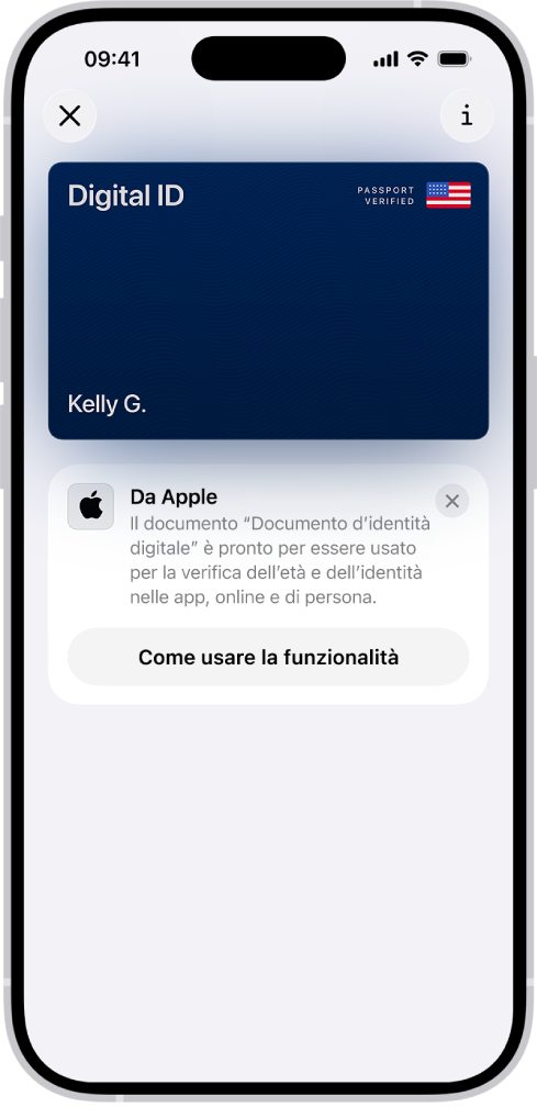 Un documento d’identità digitale nell’app Wallet.