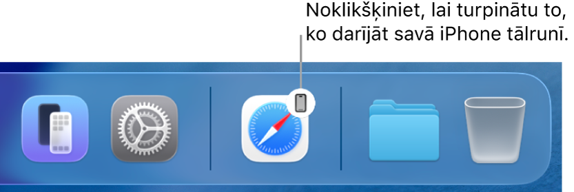 Ikona Handoff, kas redzama Mac joslā Dock.
