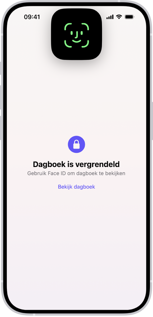 Een scherm waarin je wordt gevraagd je dagboek te ontgrendelen met Face ID.