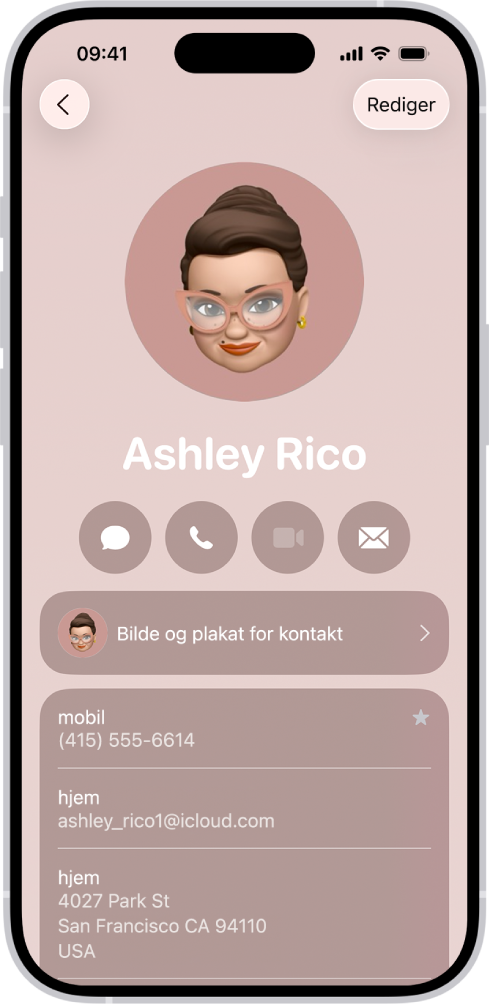 Et kontaktkort i Kontakter-appen.