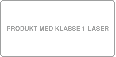 En etikett der det står «Produkt med klasse 1-laser».