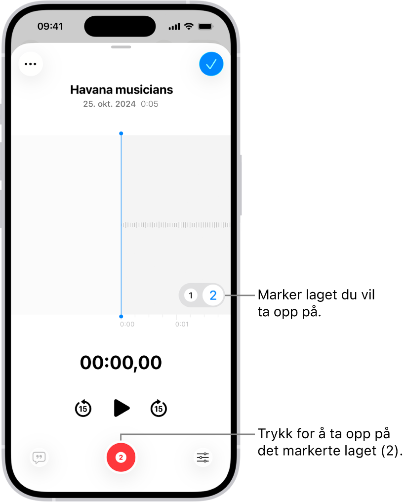 Skjermen for opptak av et ekstra lag i Taleopptak.