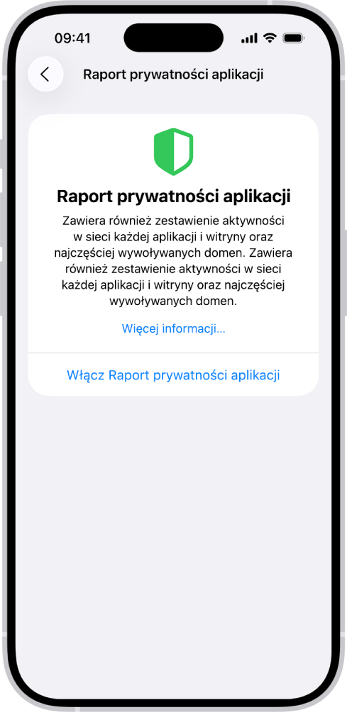 Raport prywatności aplikacji prezentujący informacje o dostępnie do danych i czujników dla aplikacji oraz o aktywności sieciowej.
