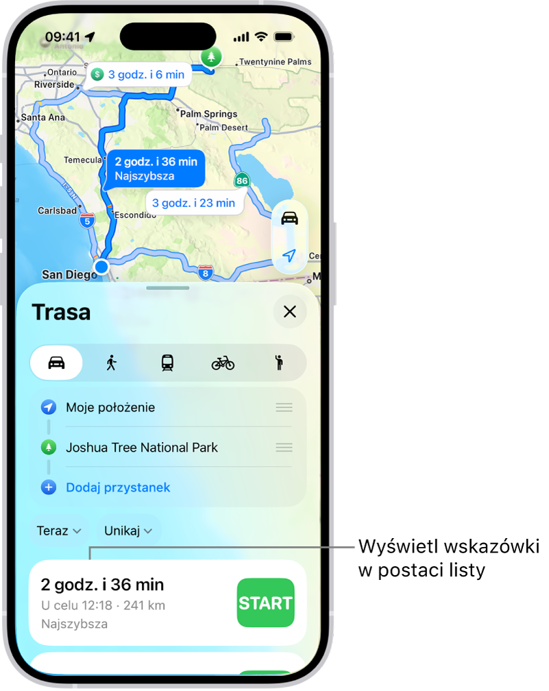 Karta zawierająca kilka tras.