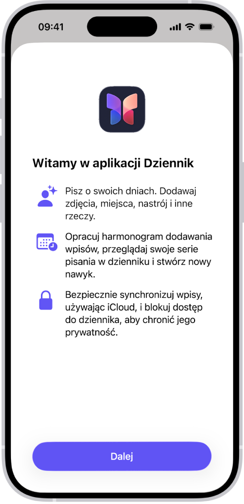 Ekran powitalny aplikacji Dziennik.