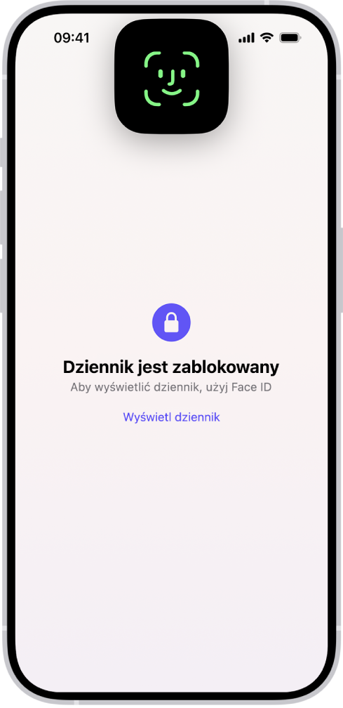 Ekran z informacją, aby użyć Face ID w celu odblokowania dziennika.