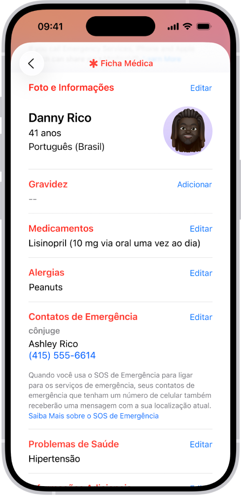 Tela Compartilhamento do app Saúde.