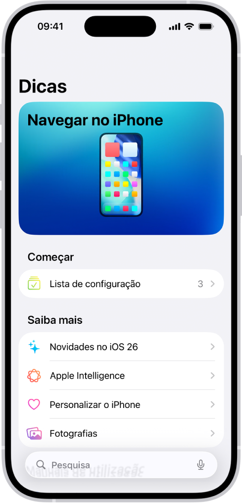 Um ecrã mostra uma coleção de dicas com setas a indicar que pode tocar numa coleção para ver as dicas que contém.