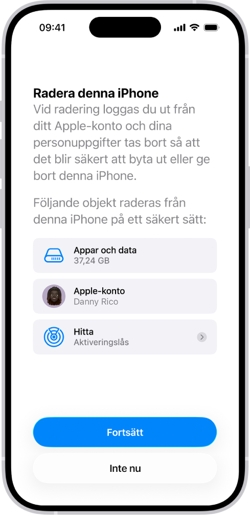 Skärmen Radera denna iPhone.