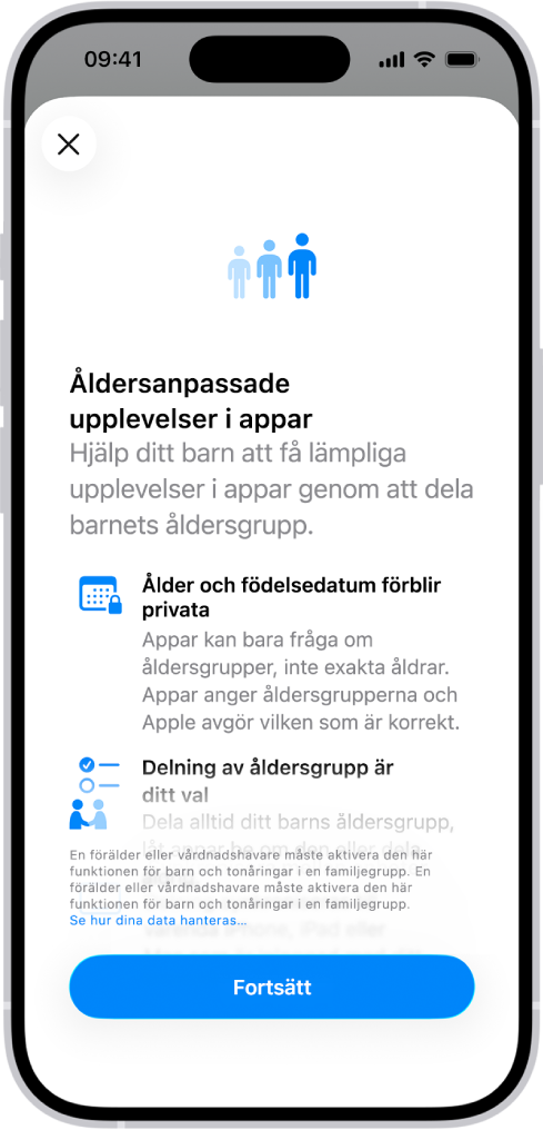 Introduktionsskärmen för funktionen Åldersanpassade upplevelser i appar.