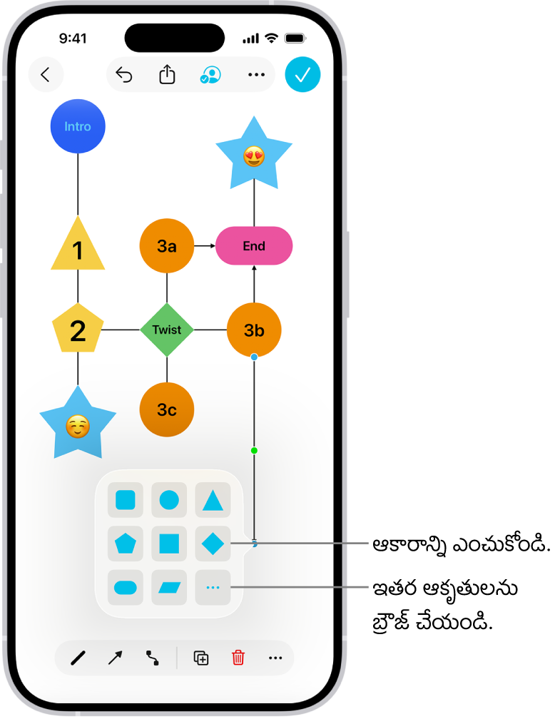 కొత్త ఆకారంతో జోడించబడుతున్న Freeform బోర్డ్లోని డయాగ్రామ్.