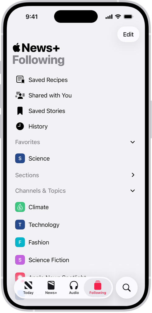 ఫాలో చేయబడిన ఛానెల్లు, టాపిక్స్.