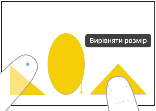 Двома пальцями на двох руках вибирають два елементи у Freeform і узгоджують їхні розміри.