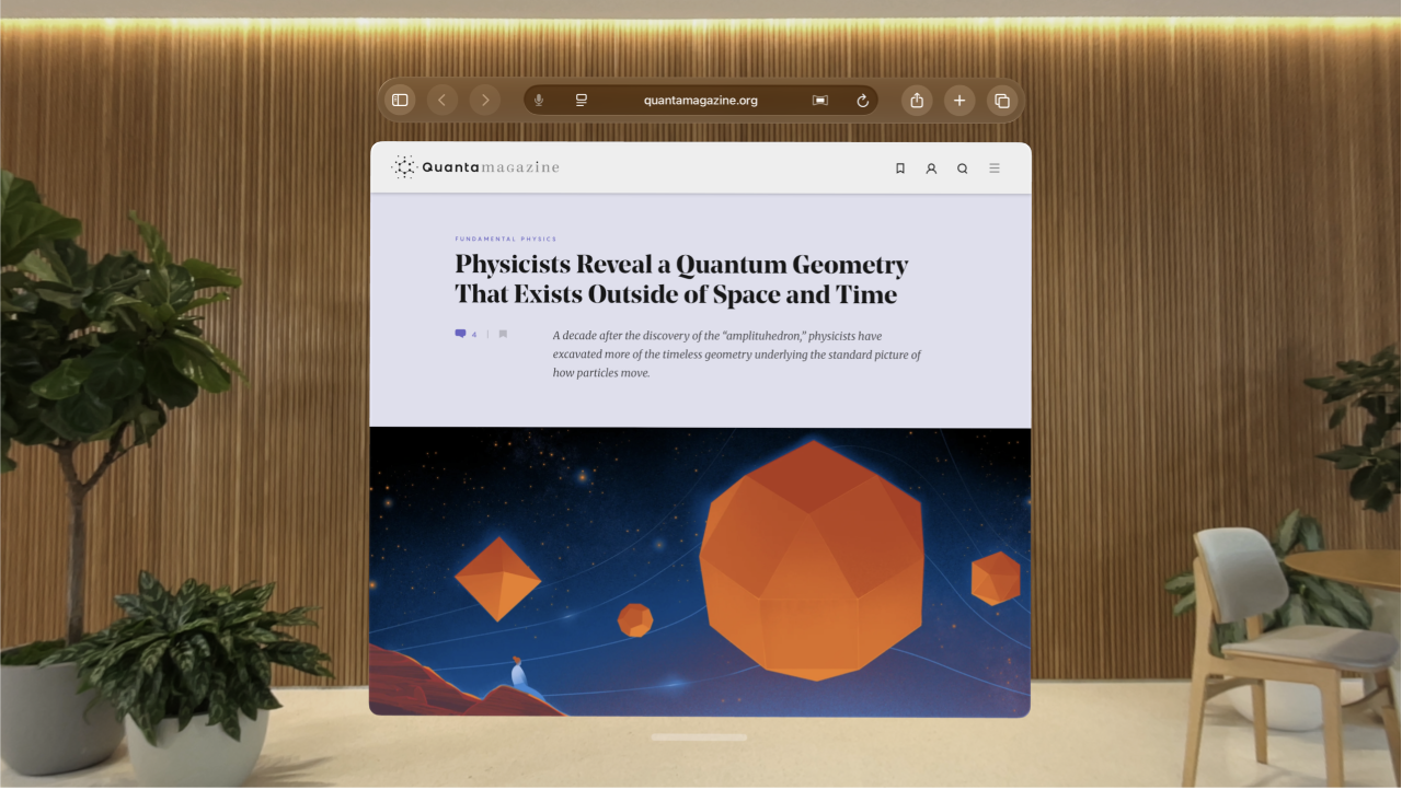 The Safari app on Apple Vision Pro, showing an open website.