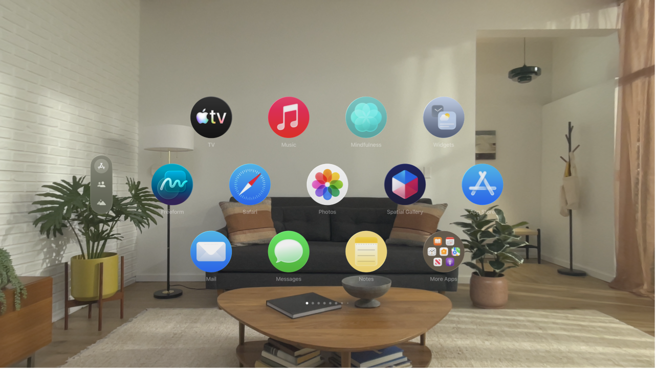 Apps View on Apple Vision Pro, showing the first page of apps.