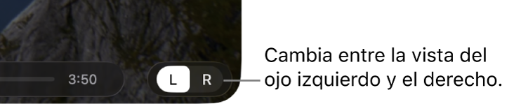 Controles de la app Utilidad Apple Immersive Video del Mac para cambiar entre la vista del ojo izquierdo y el derecho.
