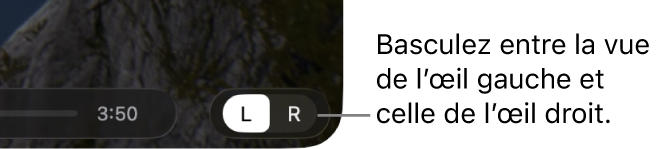 Les commandes d’Utilitaire Apple Immersive Video sur Mac permettant de basculer entre les vues de l’œil gauche et de l’œil droit.