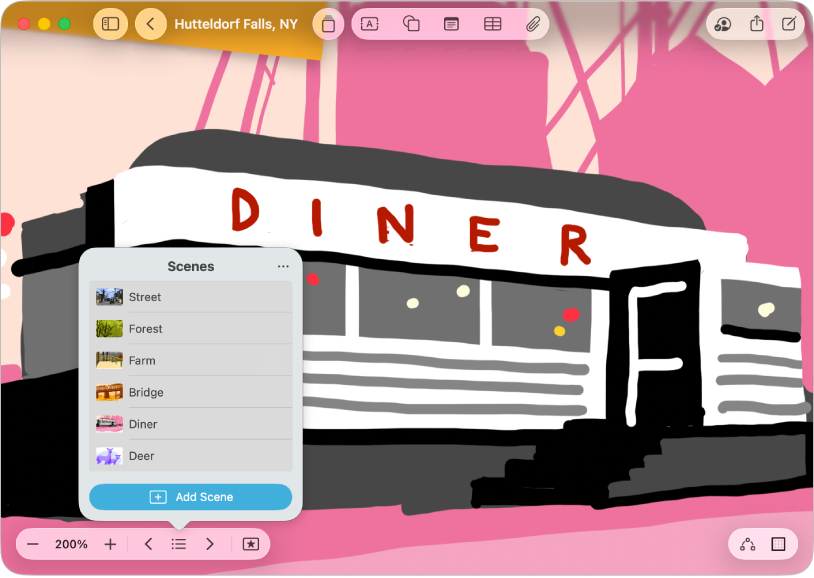 Bidang Freeform dengan Navigator Skenario yang dibuka.