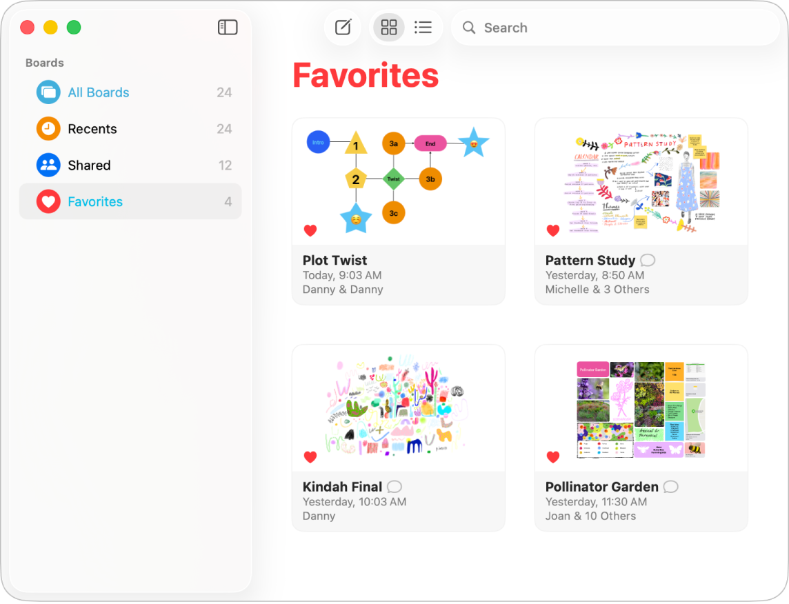 Freeform App 顯示「喜好項目」。