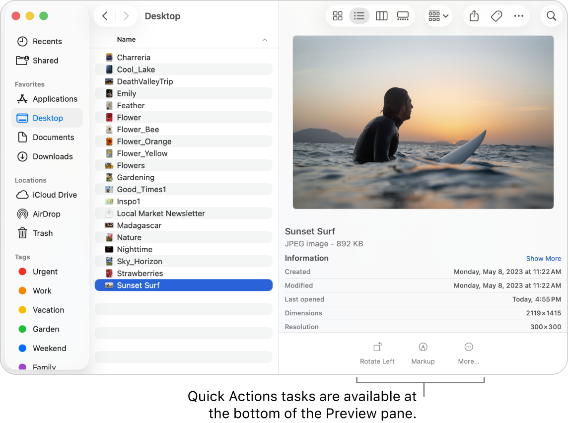 The bottom of the Preview pane showing the Quick Actions buttons.