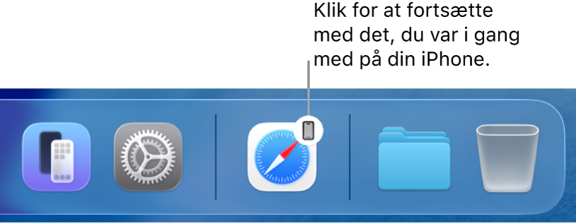 Symbolet for Handoff vises i Dock på Mac.