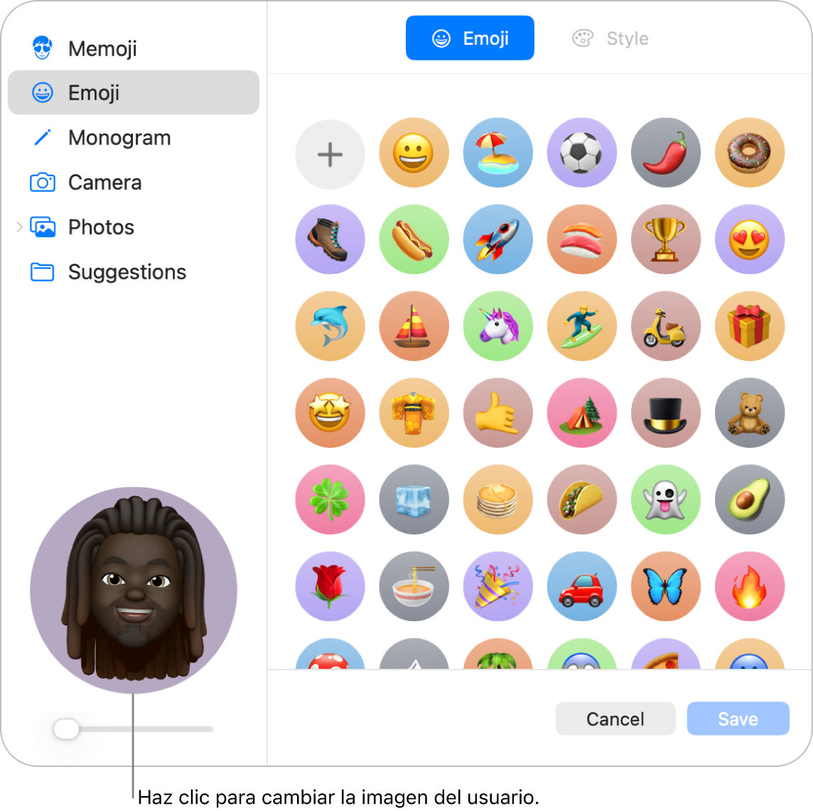La configuración de Usuarios y grupos mostrando la foto del usuario.