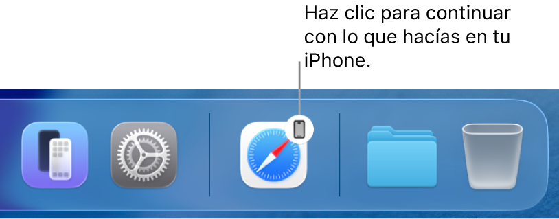 Ícono de Handoff visible en el Dock en una Mac.