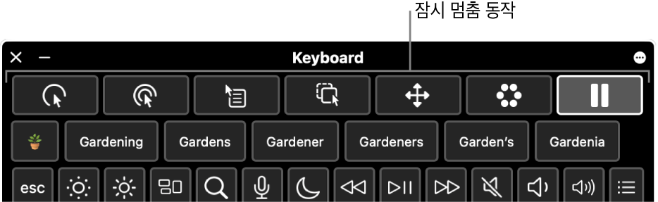 손쉬운 사용 키보드 상단에 위치해 있는 잠시 멈춤 동작의 버튼.