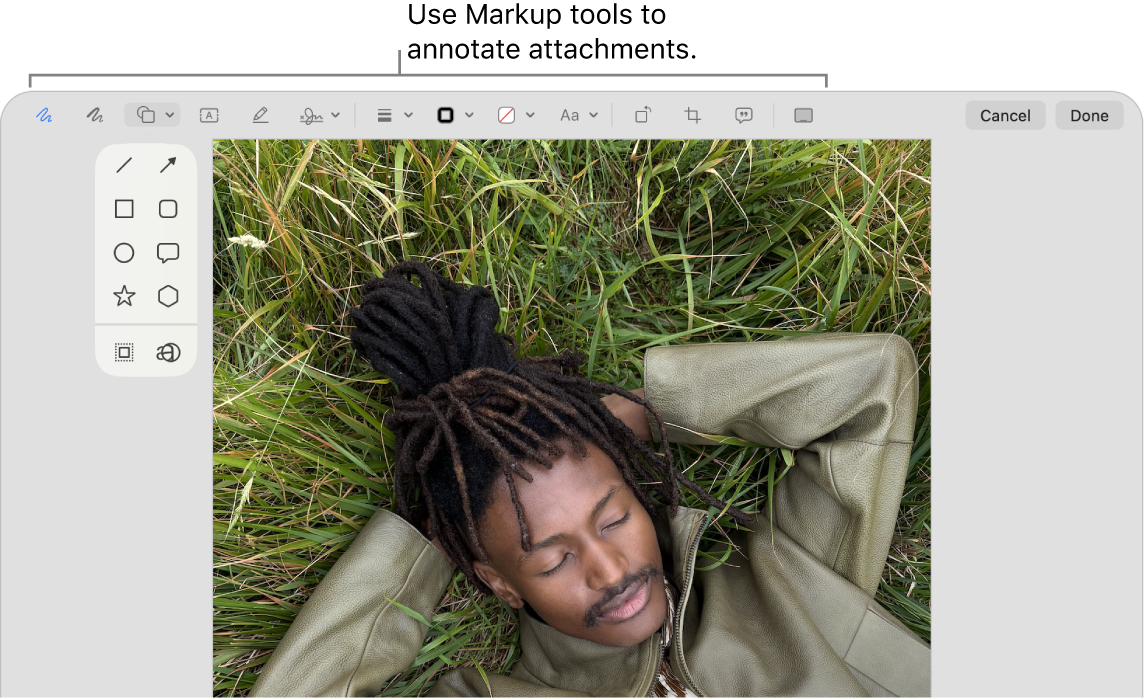 An attachment with the Markup toolbar across the top.