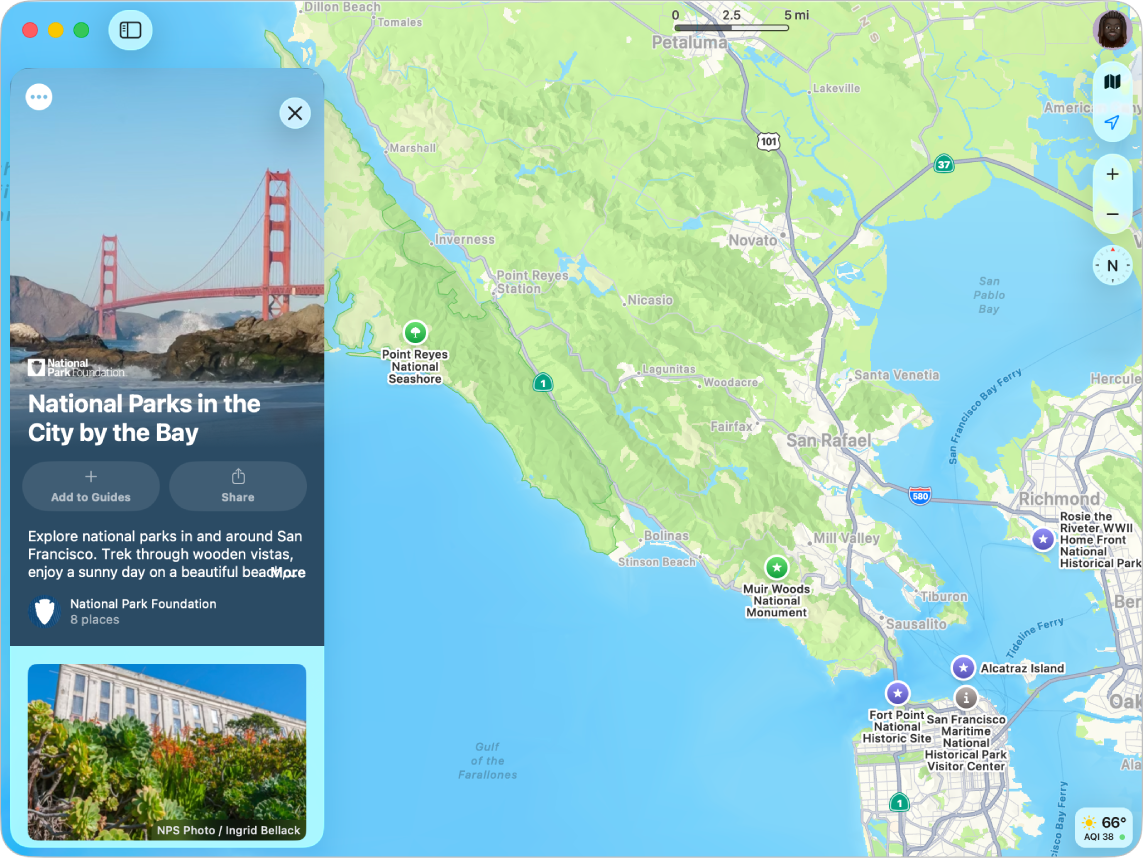 A map of an area showing a travel guide to popular attractions.