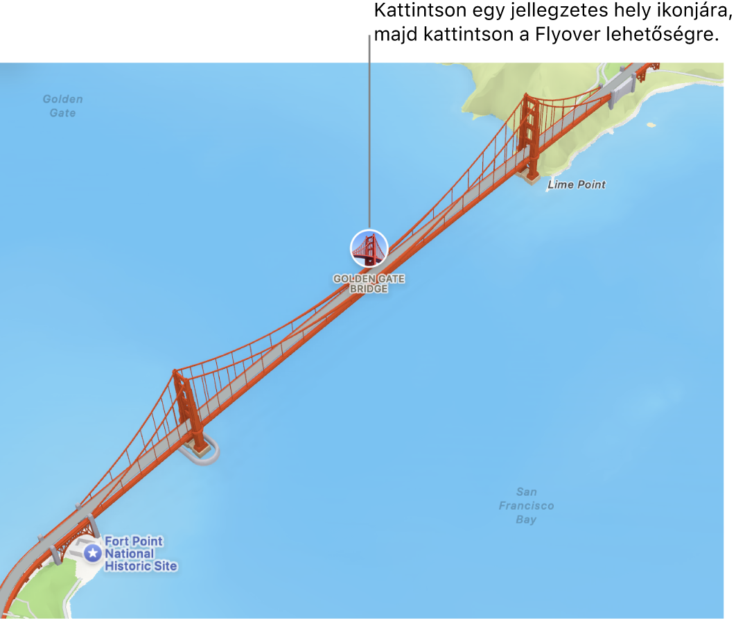 A bekarikázott ikonnal jelölt helyek esetében gyakran elérhető Flyover-áttekintés.