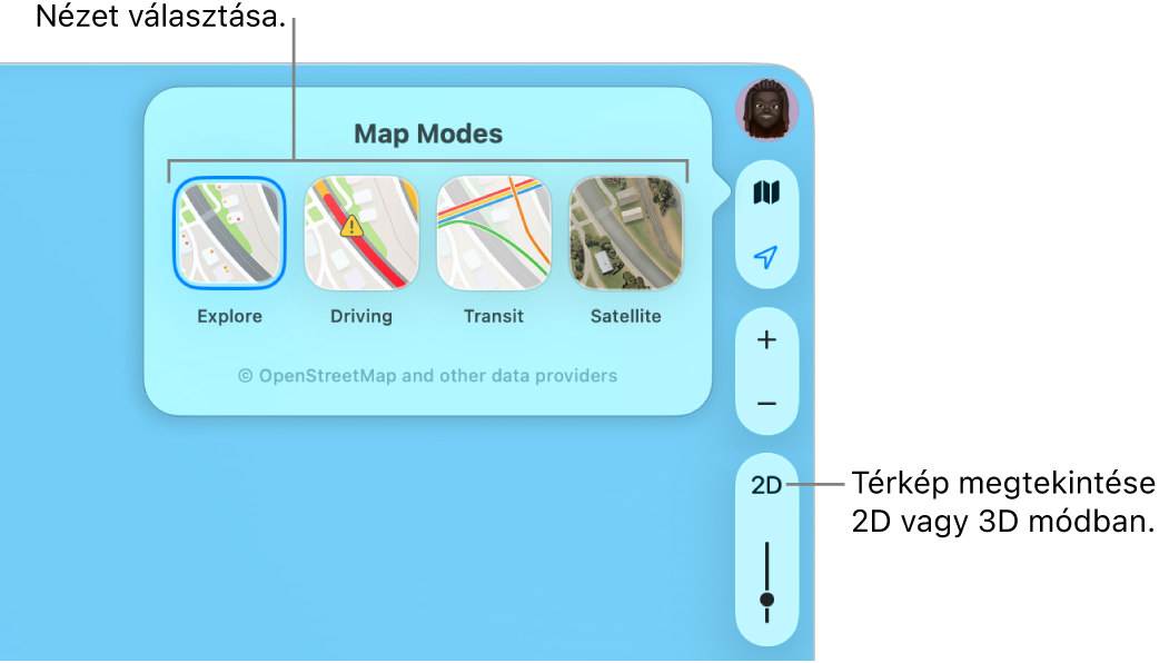 A felhasználó a Térkép gombra kattintott, és négy térképnézet érhető el: Felfedezés, Forgalmi, Tömegközlekedés és Műhold.