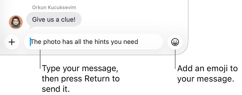 A transcript in the Messages window, with the message field showing at the bottom of the window.