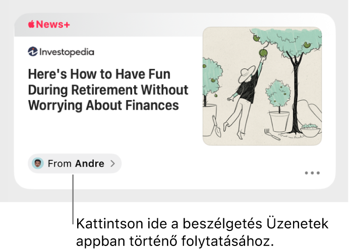 Egy, a News appban megosztott újságcikk. Kattintson a Feladó címkére, ha az Üzenetekben szeretné elküldeni a válaszát.