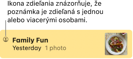 Poznámka zdieľaná s ostatnými v konverzácii v apke Správy označená ikonou Zdieľané naľavo od jej názvu.