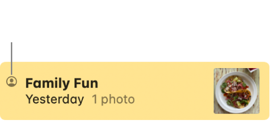 Mesajlar yazışmasında başkalarıyla paylaşılmış bir not. Paylaşılan simgesi, notun adının solunda.