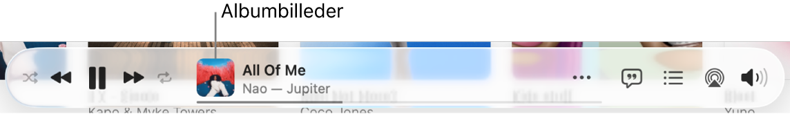 Albummets billede til venstre for banneret med en sang, der afspilles.