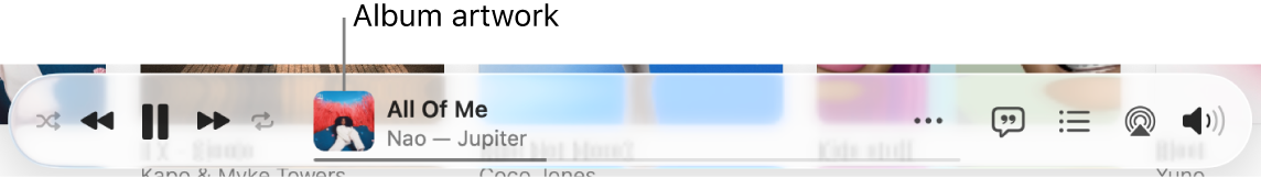 The album art on the left of the banner with a song playing.