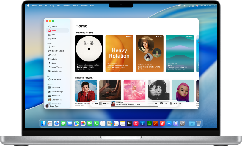 La fenêtre Apple&nbsp;Music montrant l’écran d’accueil.