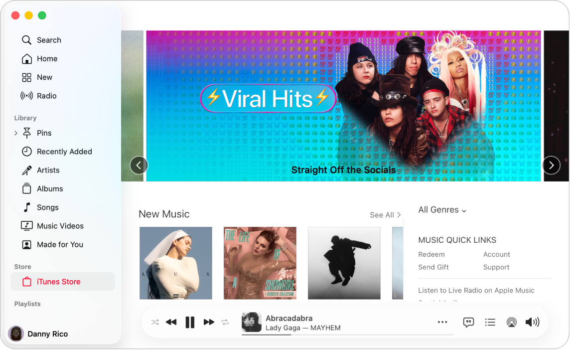 Главное окно iTunes Store. В боковом меню выделен пункт «iTunes Store».