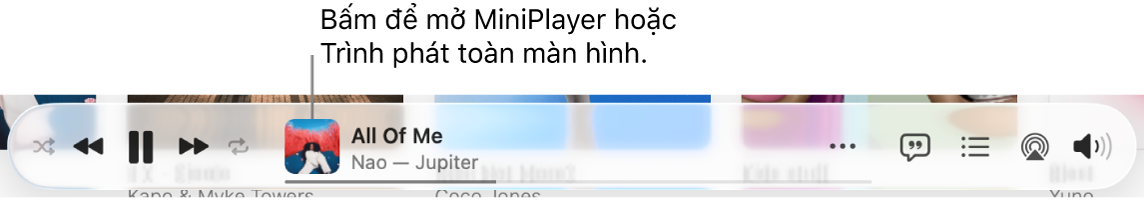 Bấm vào hình minh họa album để mở MiniPlayer.