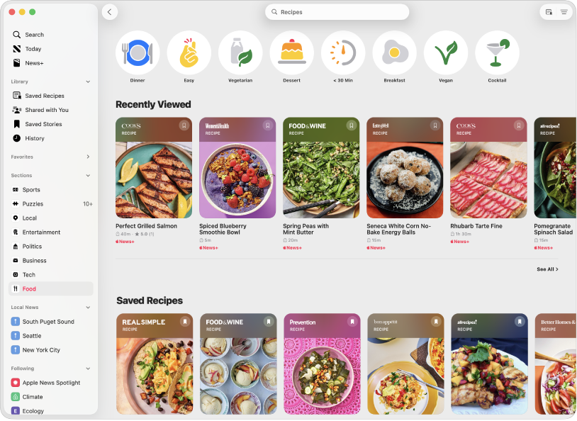The Apple News window showing the Recipe Catalog.
