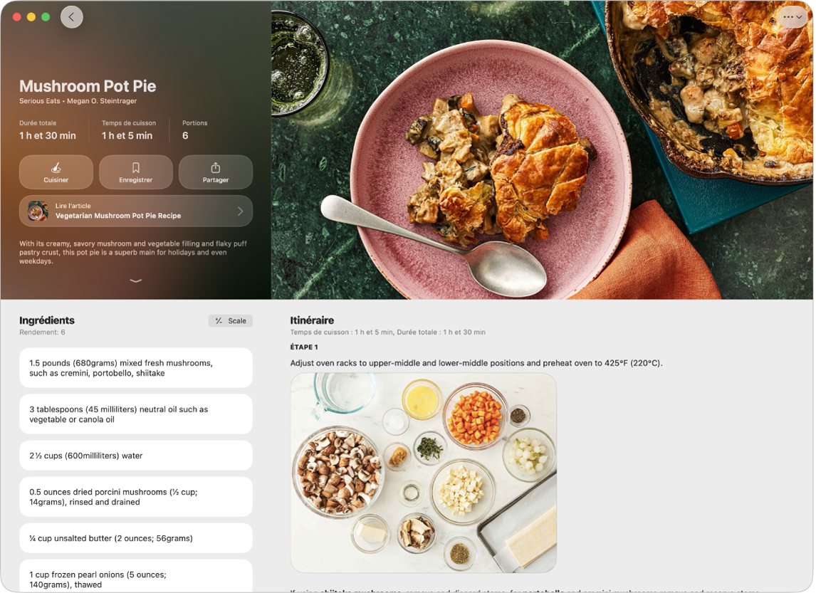 La fenêtre d’Apple News+ qui affiche une recette.