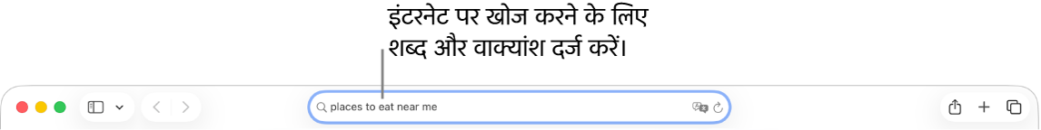Safari स्मार्ट खोज फ़ील्ड जहाँ आप इंटरनेट पर खोज करने के लिए शब्द और वाक्यांश दर्ज कर सकते हैं।
