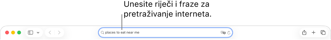Pametno polje za pretraživanje preglednika Safari, gdje možete unijeti riječi i fraze za pretraživanje interneta.