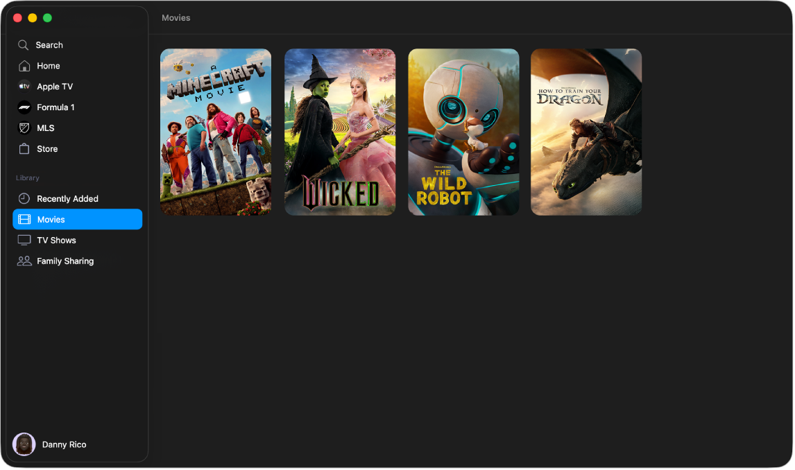 App Apple TV dengan Perpustakaan dibuka.