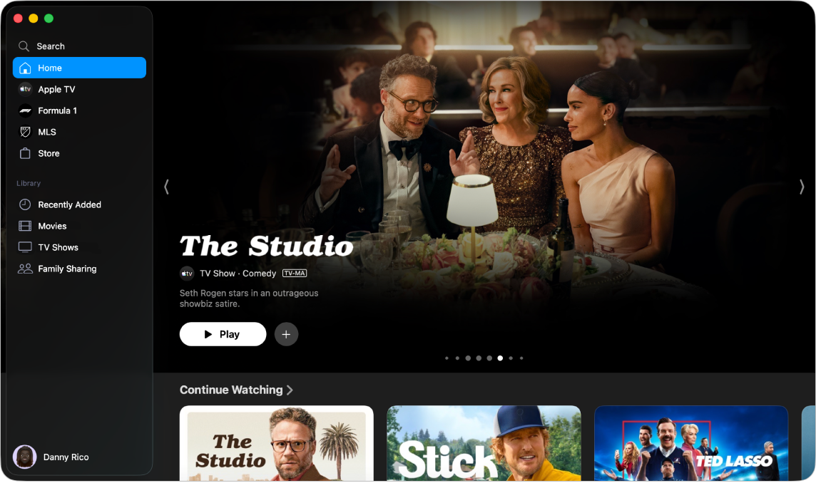 App Apple TV dengan Utama dibuka.