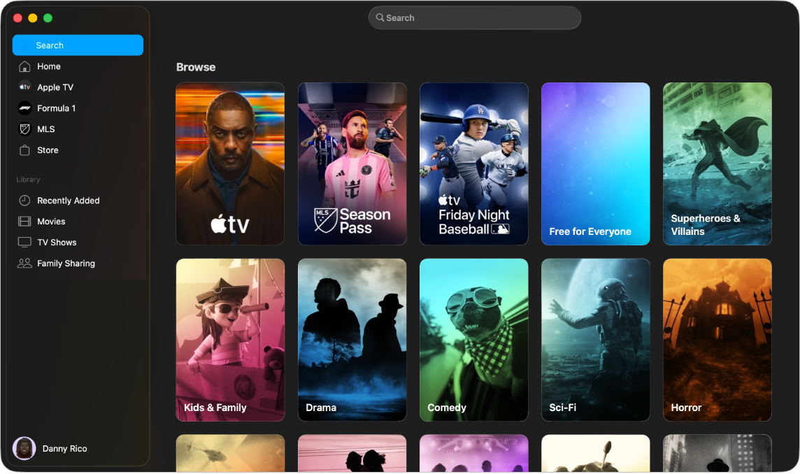 App Apple TV dengan Cari dibuka.